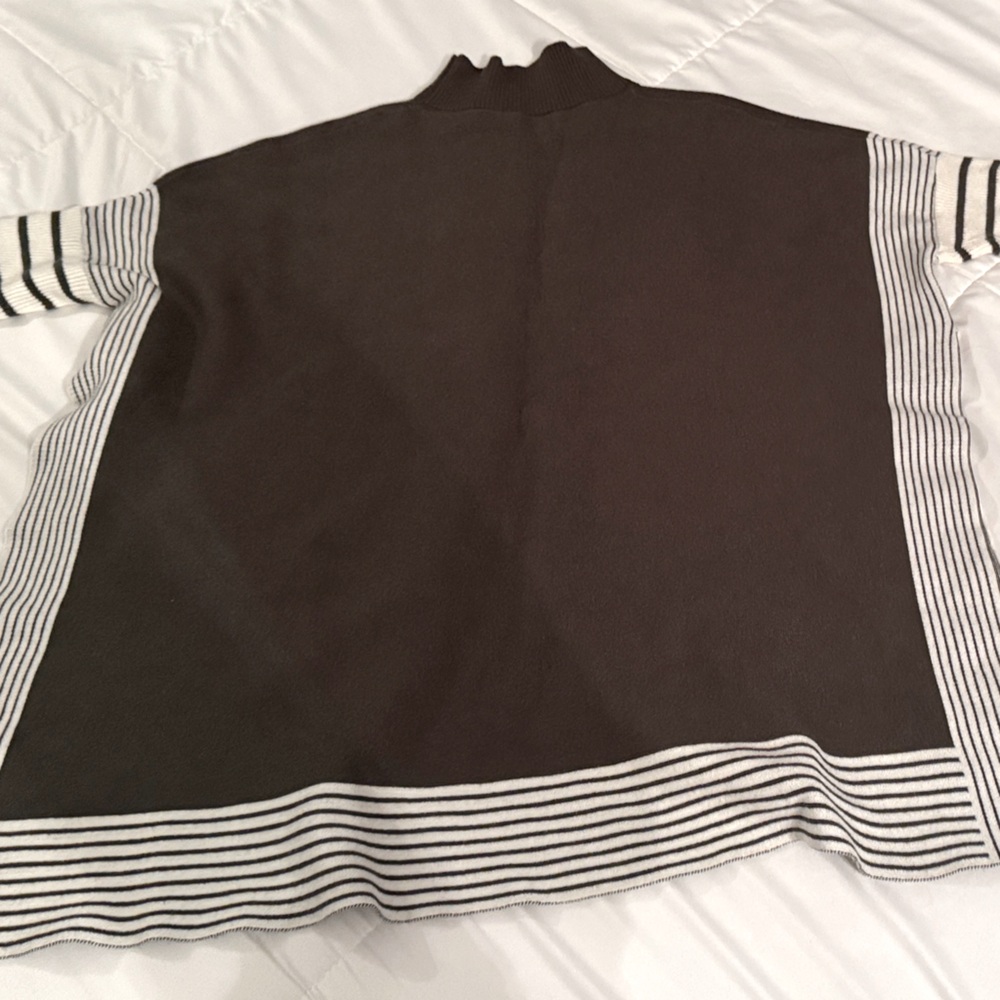 LIE IN OLIVE FIELDS STRIPED OVERSIZE KNIT CAPE SWEATER